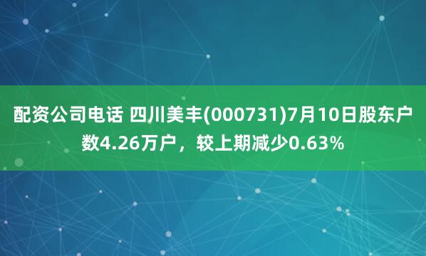 配资公司电话 四川美丰(000731)7月10日股东户数4.26万户，较上期减少0.63%